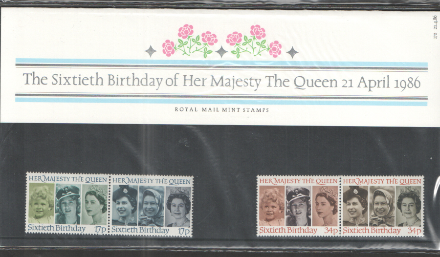 (image for) 1986 Queen Elizabeth II 60th Birthday Royal Mail Presentation Pack 170
